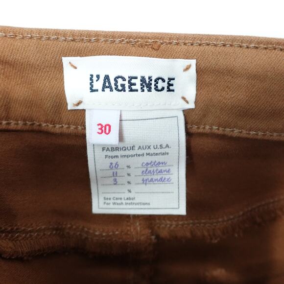 L'Agence Sabine Coated Canvas Waxed Dark Khaki Tan Brown Skinny Jeans - Picture 11 of 12